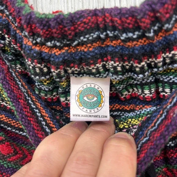 Harem Pants Mens Woven Tribal Stripe Boho Shorts Multicolor Wood Bead Detail - Picture 6 of 9